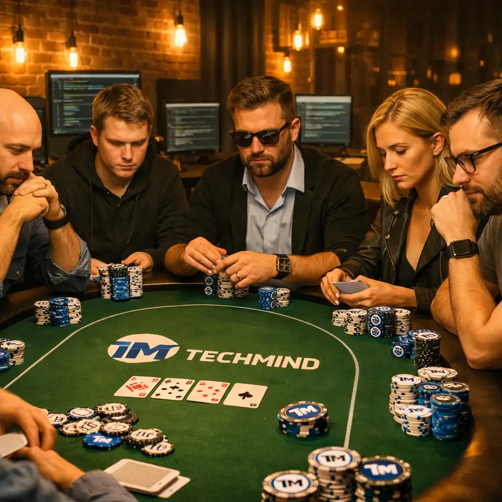 Turniej Texas Hold'em dla zespołu IT we Wrocławiu z personalizowanymi żetonami firmowymi