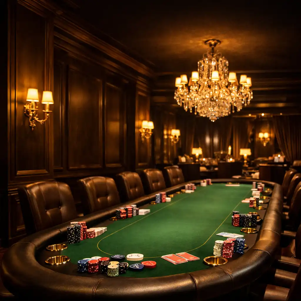 Elegancka sala bankietowa w warszawskim hotelu przygotowana na wieczór pokerowy