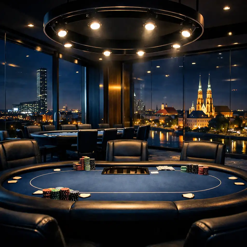Nowoczesna sala konferencyjna we wrocławskim hotelu przygotowana na turniej pokerowy